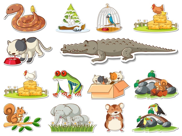 Vector sticker set cartoon wilde dieren