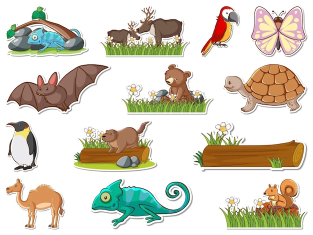 Sticker set cartoon wilde dieren