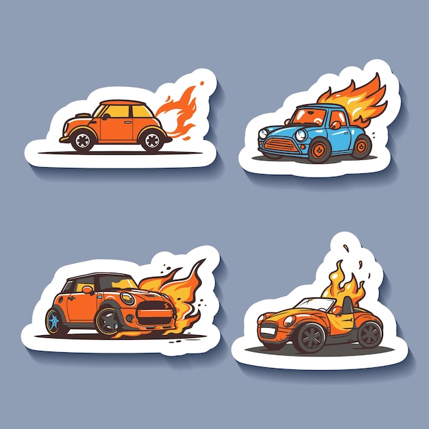 Sticker set of classic cars with flames