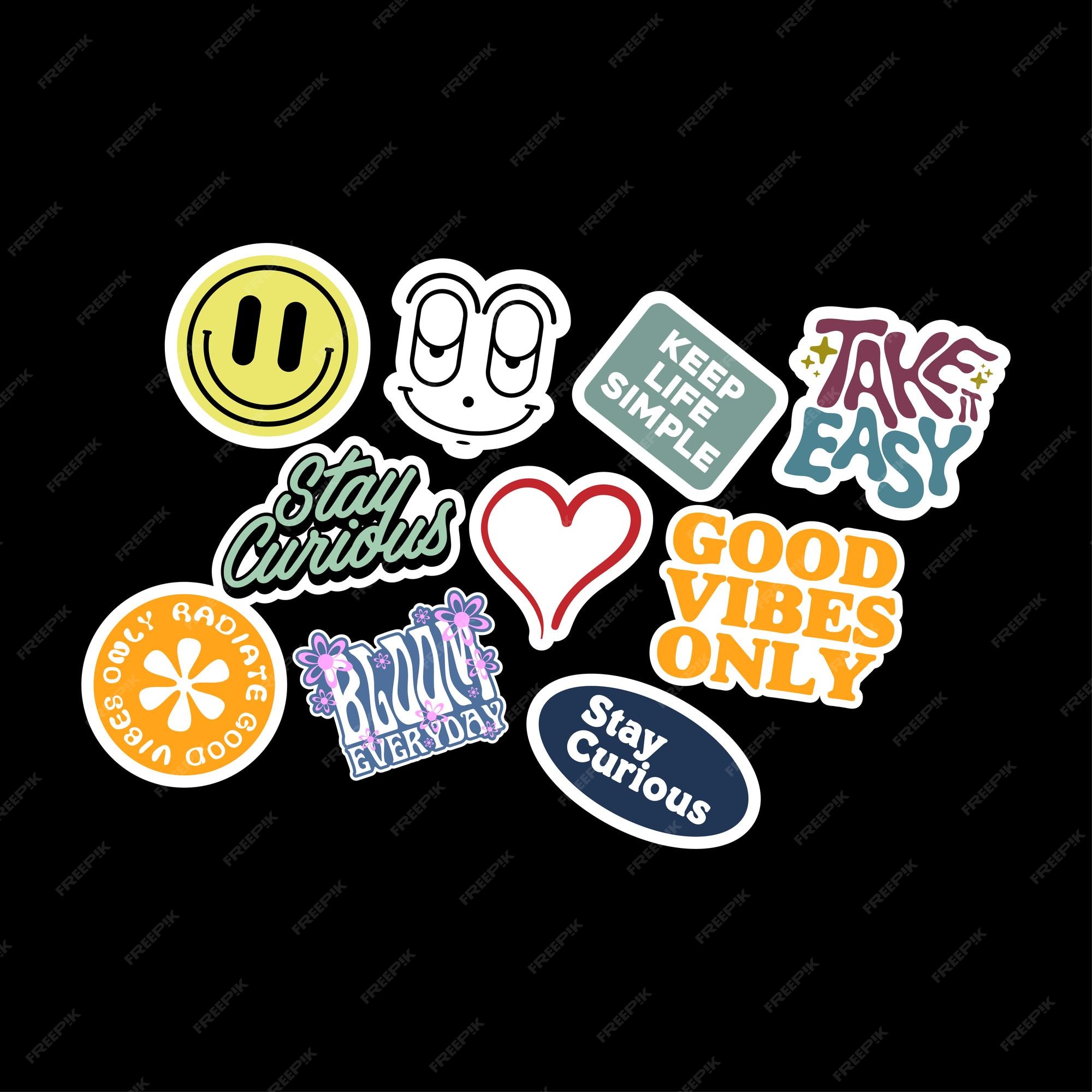 Sticker set Cute vector template decorated with cartoon image and aesthetic  quotes graphic design 31766816 Vector Art at Vecteezy