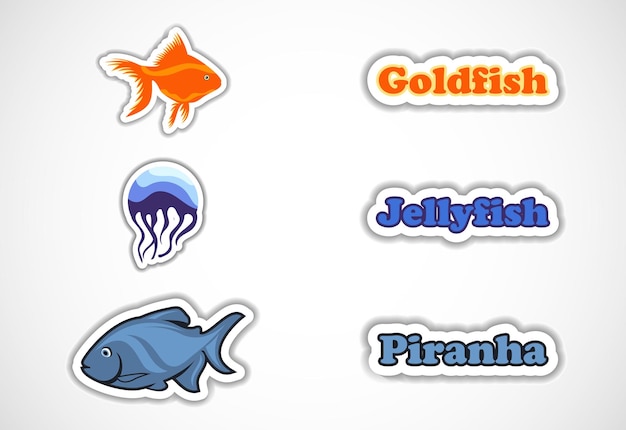 Sticker set of different fish flat vector illustration