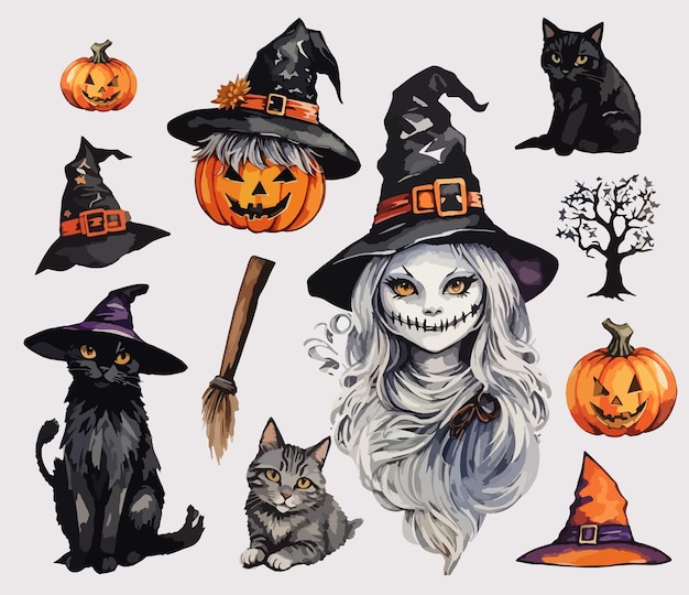 Sticker set of halloween witch