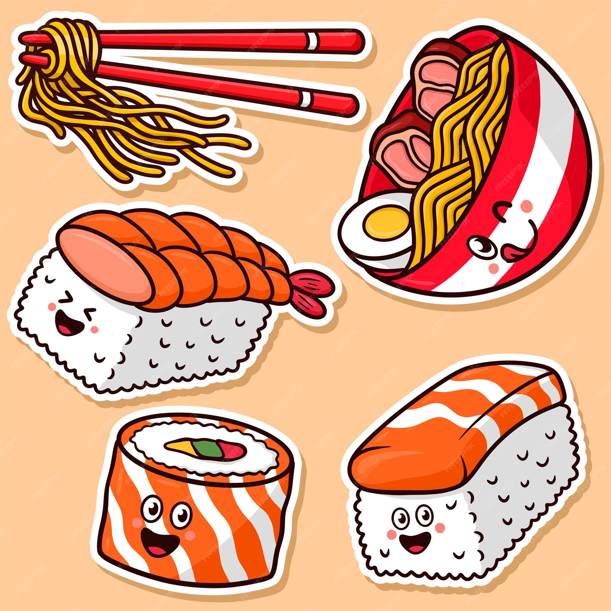 Premium Vector | Sticker set japanese food cartoon vector illustration Premium Vector | Sticker set japanese food cartoon vector illustration