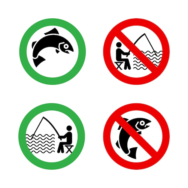 Vector sticker set no fishing or fishing allowed