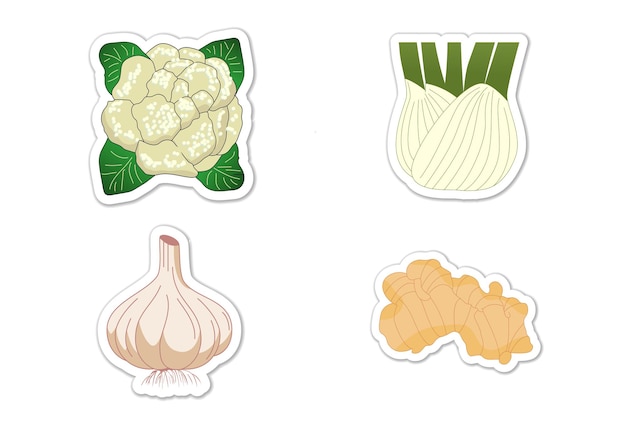 Набор наклеек из различных овощей плоская векторная иллюстрация