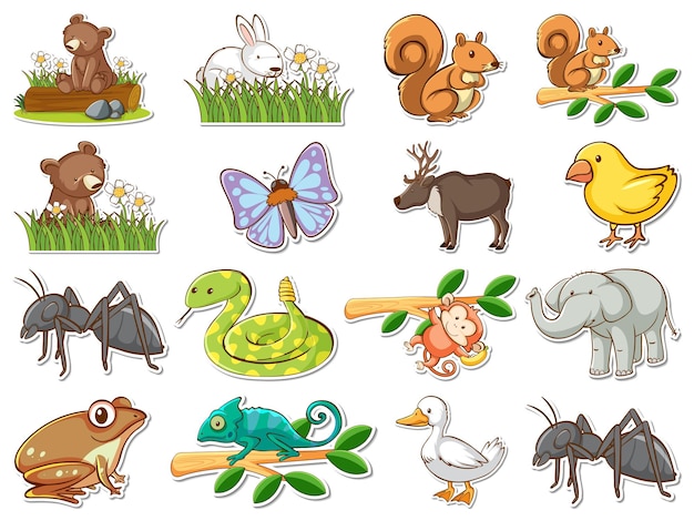 Vector sticker set of wild animals cartoon