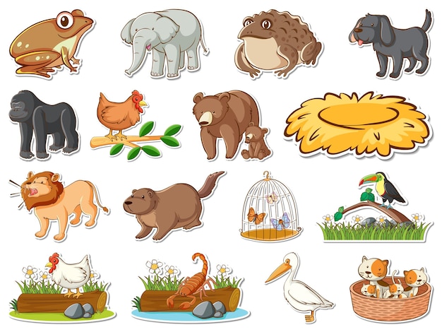 Sticker set of wild animals cartoon