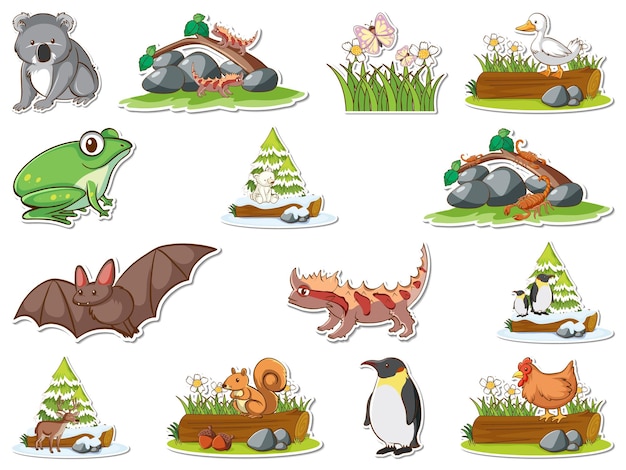 Sticker set wilde dieren cartoon