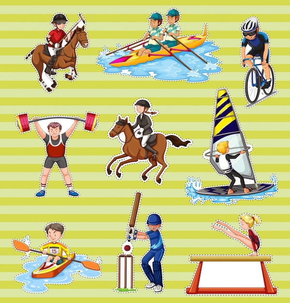 Sticker set with people playing different sports