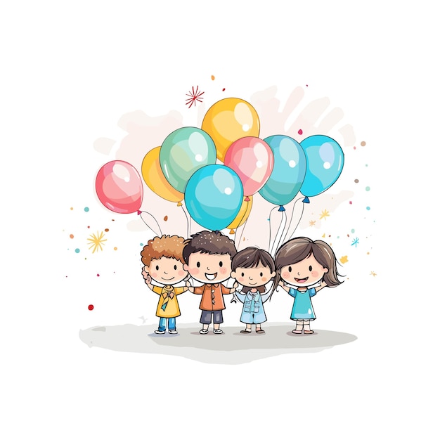 sticker style birthday party with pure white background