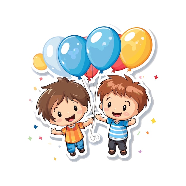 sticker style birthday party with pure white background