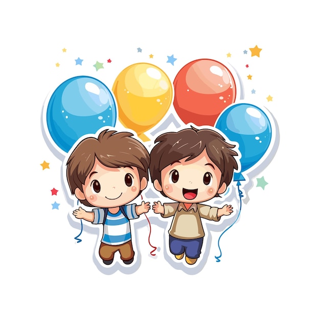 Vector sticker style birthday party with pure white background