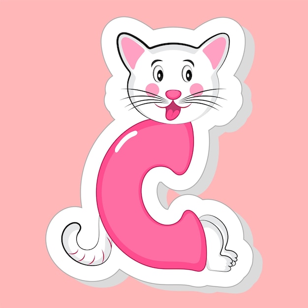 Sticker style c alphabet animal cartoon cat on pink background