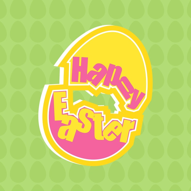 Vector sticker style happy easter font on egg pattern green background