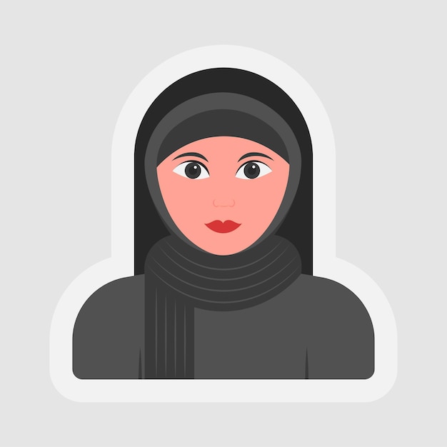 灰色の背景にヒジャーブ文字でステッカー スタイル イスラム若い女性