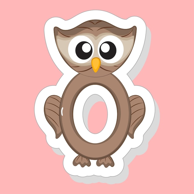 Sticker Style O Alphabet Animal Cartoon Owl On Pink Background