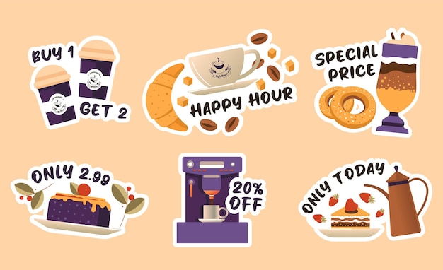 Sticker tag set design with special cafe offer