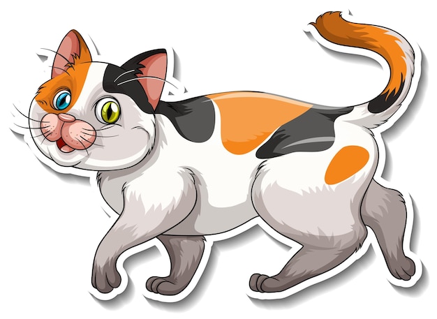 Vettore un modello di adesivo del personaggio dei cartoni animati di gatto