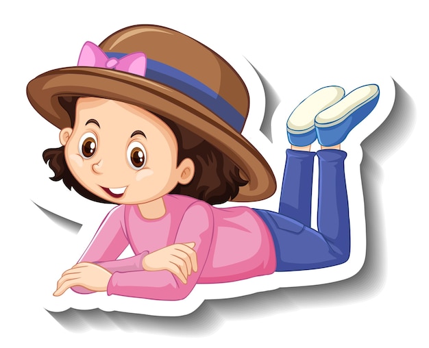 Vector a sticker template of girl cartoon character