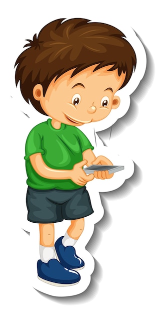 Vector sticker template with a boy cartoon character isolated