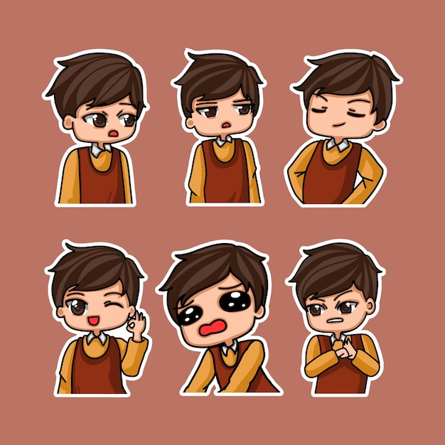 Sticker template with cartoon boy character isolated illustration