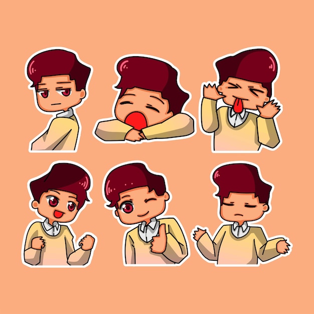 Sticker template with cartoon boy character isolated illustration