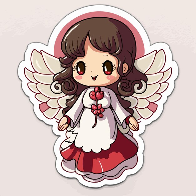 Vector sticker template with christmas angel xmas wings angel character stickers newyear holidays