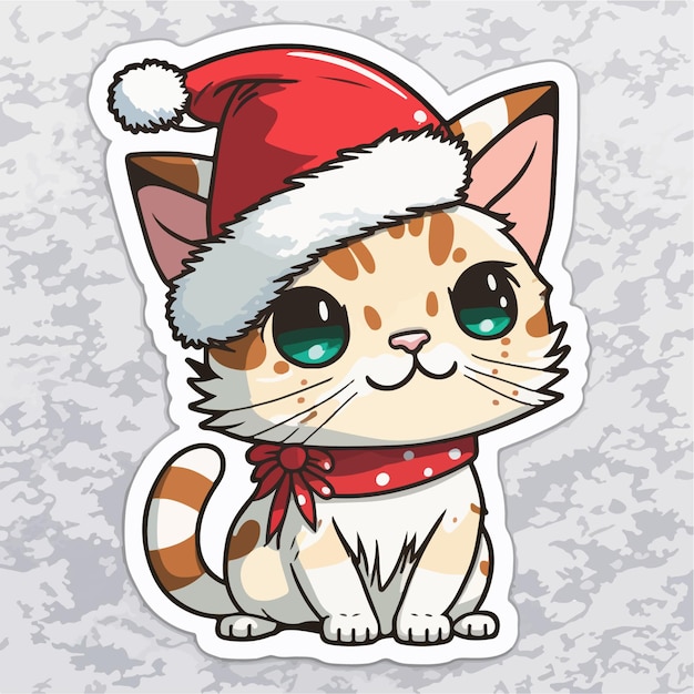 Sticker template with christmas cat xmas kitty stickers collection Winter holidays