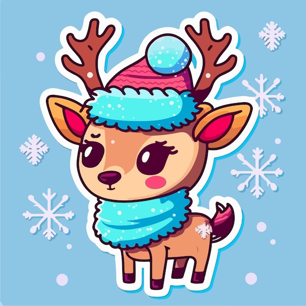 Sticker template with christmas deer xmas reindeer stickers isolated decoration Newyear holidays