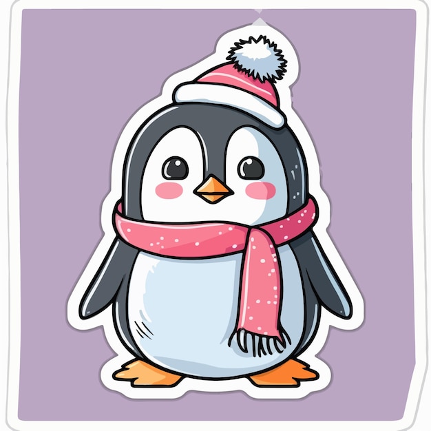 Sticker template with christmas penguin xmas penguin in hat stickers collection Winter holidays