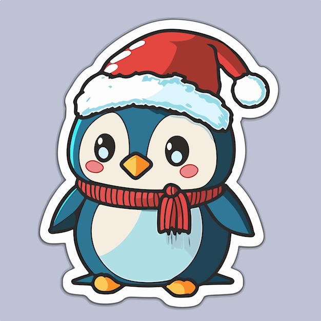 Sticker template with christmas penguin xmas penguin in hat stickers isolated decoration