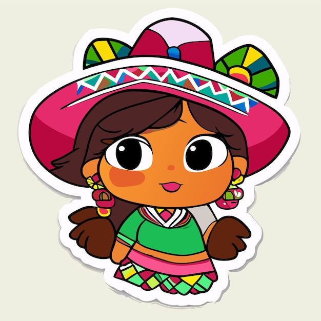 Sticker template with a cute girl cartoon character isolated