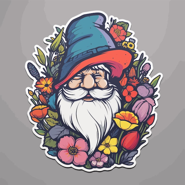 a sticker template with garden gnome cartoon chracter Hand draw gnome