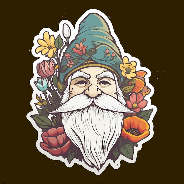 a sticker template with garden gnome cartoon chracter Hand draw gnome