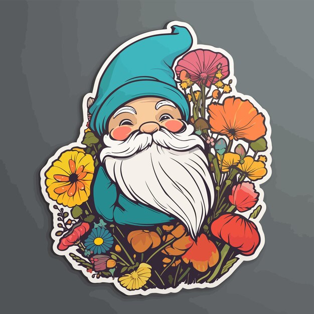 a sticker template with garden gnome cartoon chracter Hand draw gnome