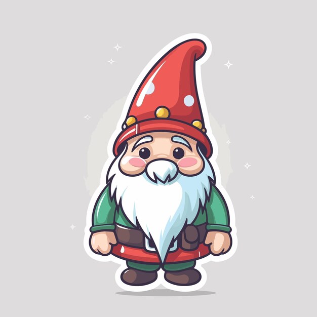 a sticker template with garden gnome cartoon chracter Hand draw gnome