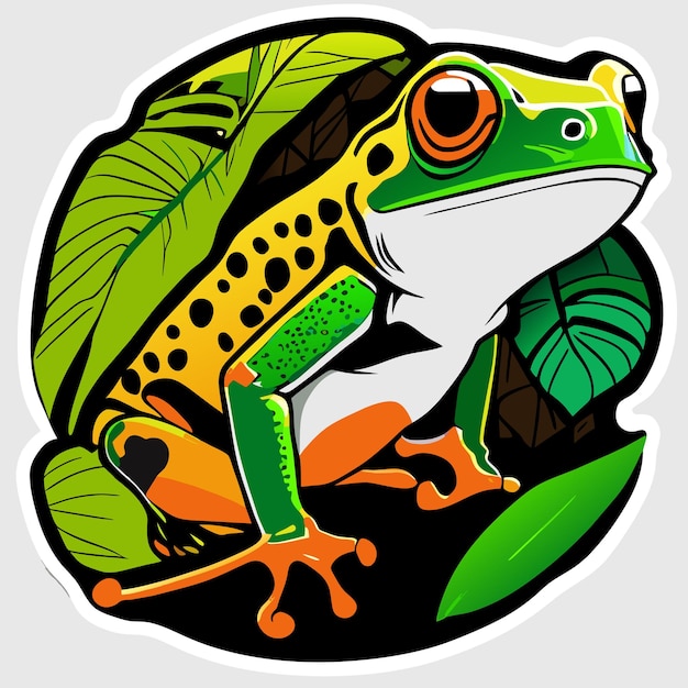 Vector sticker template with a green frog isolated