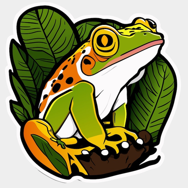 Vector sticker template with a green frog isolated