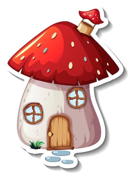 Vector a sticker template with mushroom house isolated