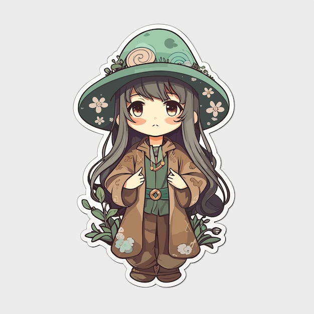 a sticker template with witch on white background