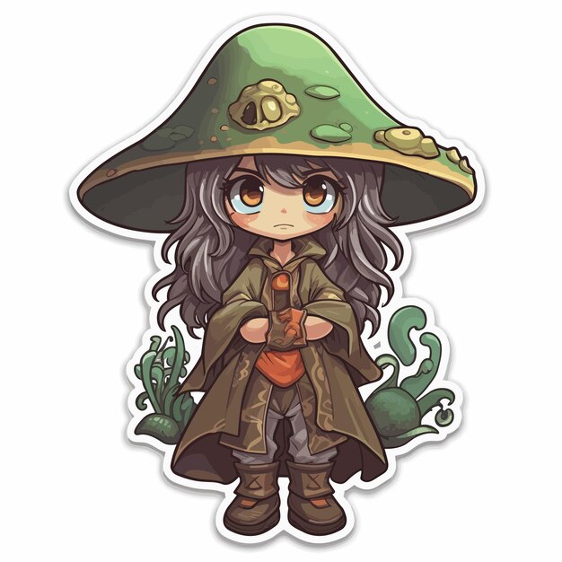 a sticker template with witch on white background