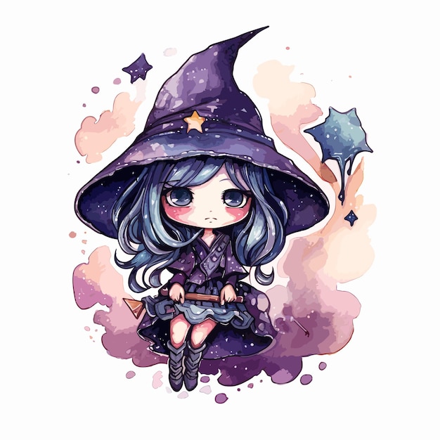 a sticker template with witch on white background