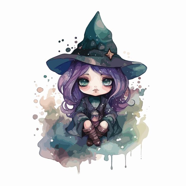 a sticker template with witch on white background