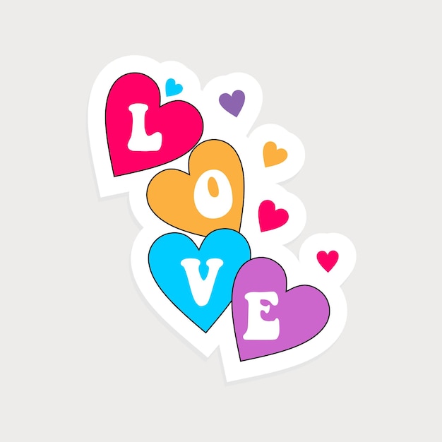 A sticker that says love with the word love on it.