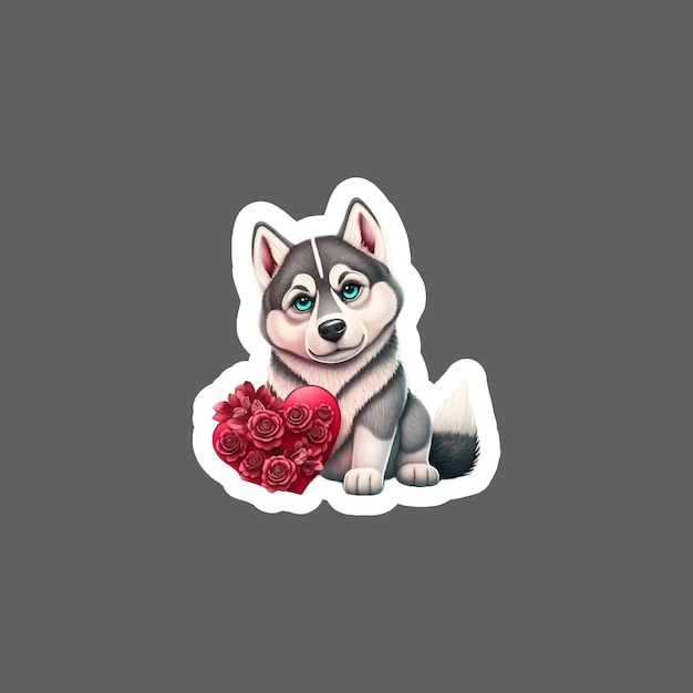 Sticker of valentines day husky