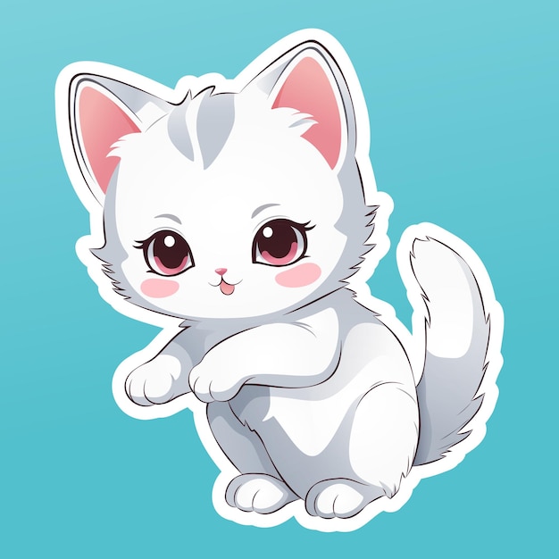 Vector sticker van een schattig kawaii kitten personage stickers van schattige cartoon dier katten personages leuke kunst