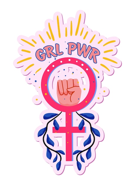 Vector sticker van feminisme en vrouwenonafhankelijkheid vlakke afbeelding op een witte achtergrond