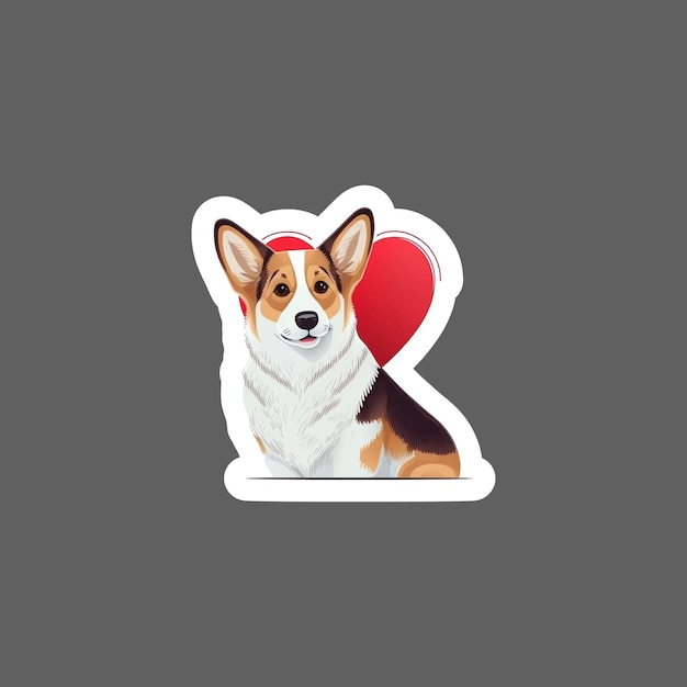 Sticker van hond Corgi met rood erachter hart