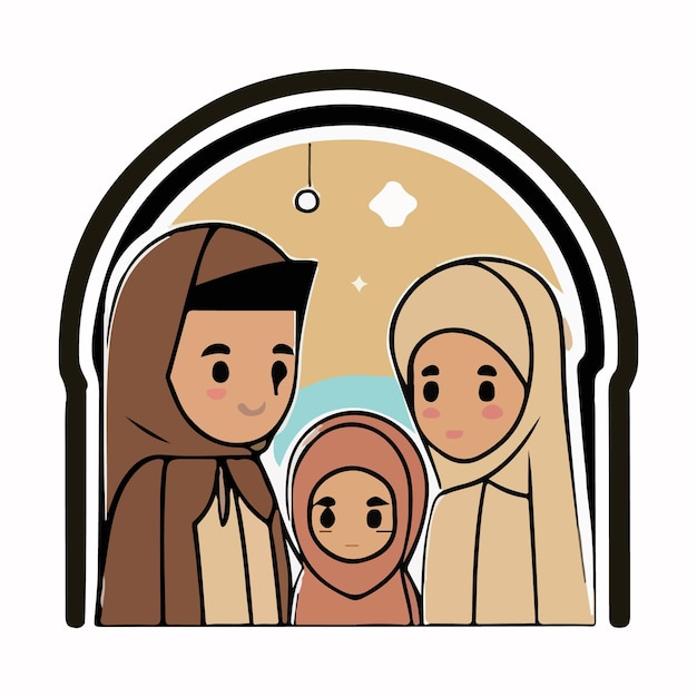 Sticker van islamitische religieuze symbolen en stripfiguren vector illustratie