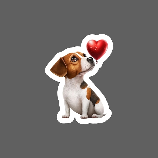 Sticker van jack russell hond en rode ballon